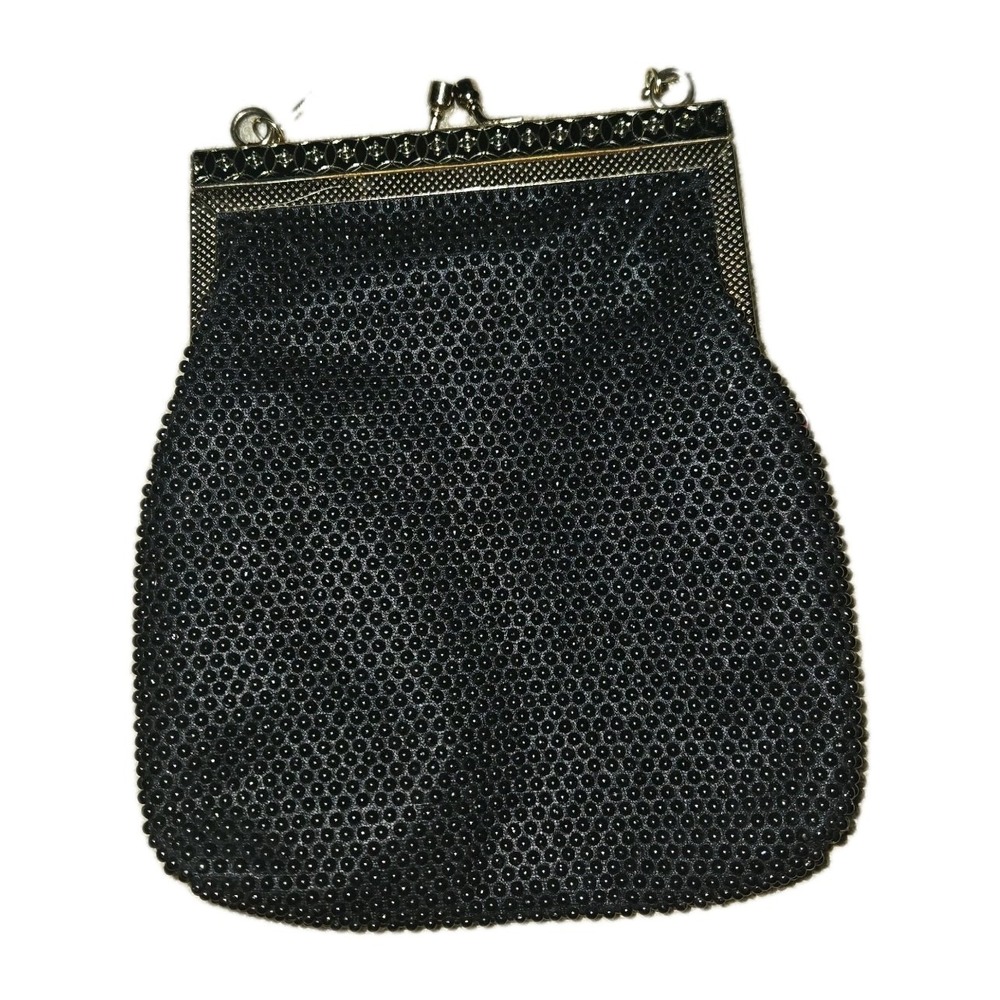 Vintage 60s Beaded Evening Purse Black Art Deco Cocktail